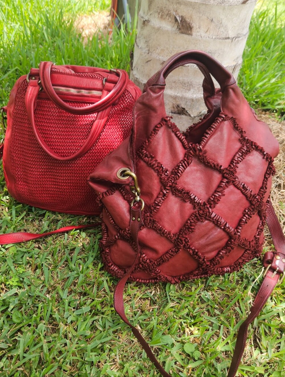 Italian Leather Handbags, X2 ERRELLEVENTIDUE HANDBAGS, Maroon Handbags, Vintage